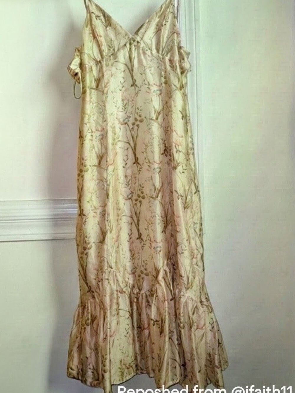 Storia Cream Floral Maxi Slip Dress with Pink & Green Accent